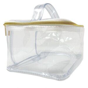 Transparent Cosmetic bag with gold zipper and top handle